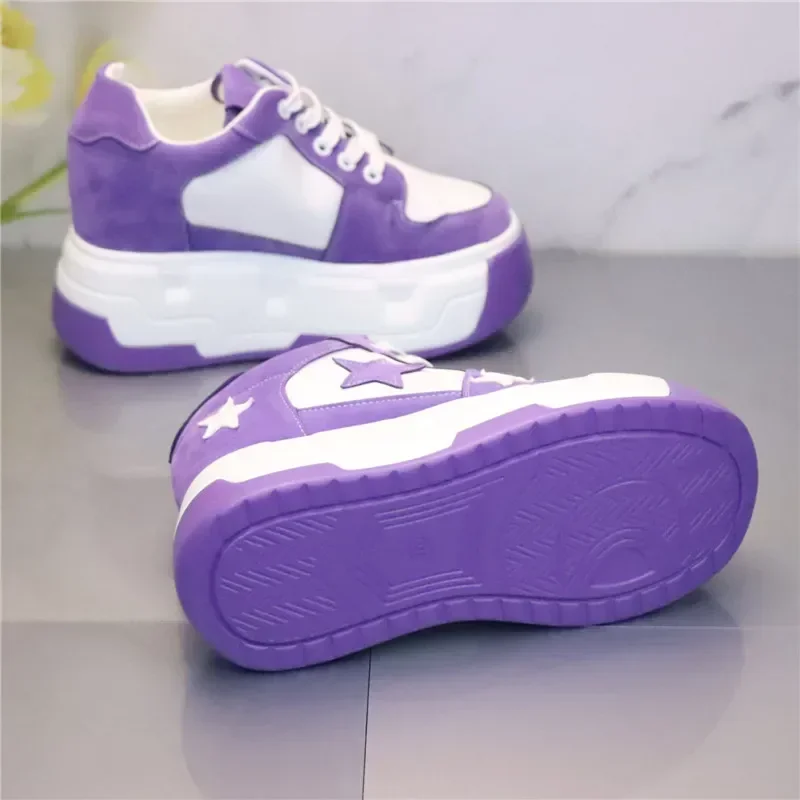 10CM Microfiber Vulcanize Skateboards Casual Autumn Spring Platform Wedge Autumn Women Comfy Hot Sell Chunky Sneakers Shoes - Image 4