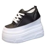 10cm 12cm Women Thick Sole Casual Shoes Leather Super High Heel Sneakers Lace-up Platform Shoes for Students Platform Shoes