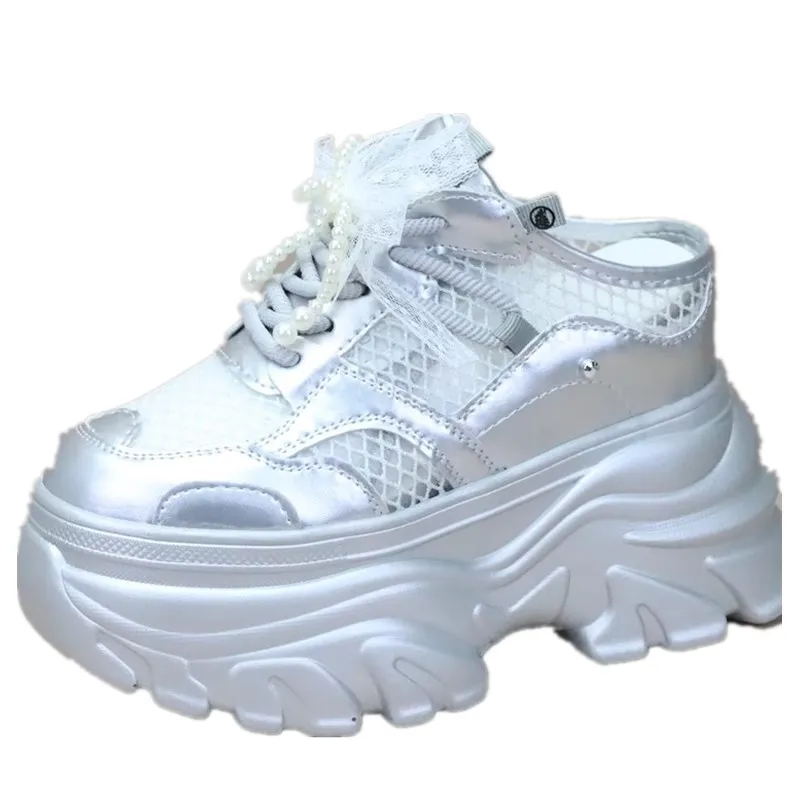 10cm Patent Cloth Platform Wedge Comfy High Brand Breathable Summer Bao Toe Ladies Slippers Chunky Sneaker Casual Shoes - Image 2