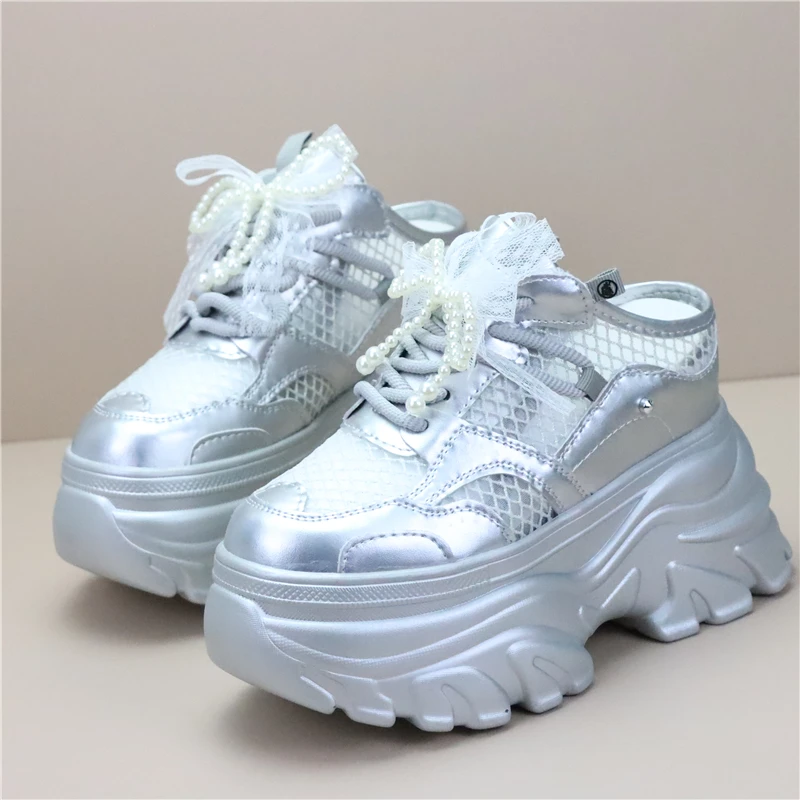 10cm Patent Cloth Platform Wedge Comfy High Brand Breathable Summer Bao Toe Ladies Slippers Chunky Sneaker Casual Shoes - Image 3