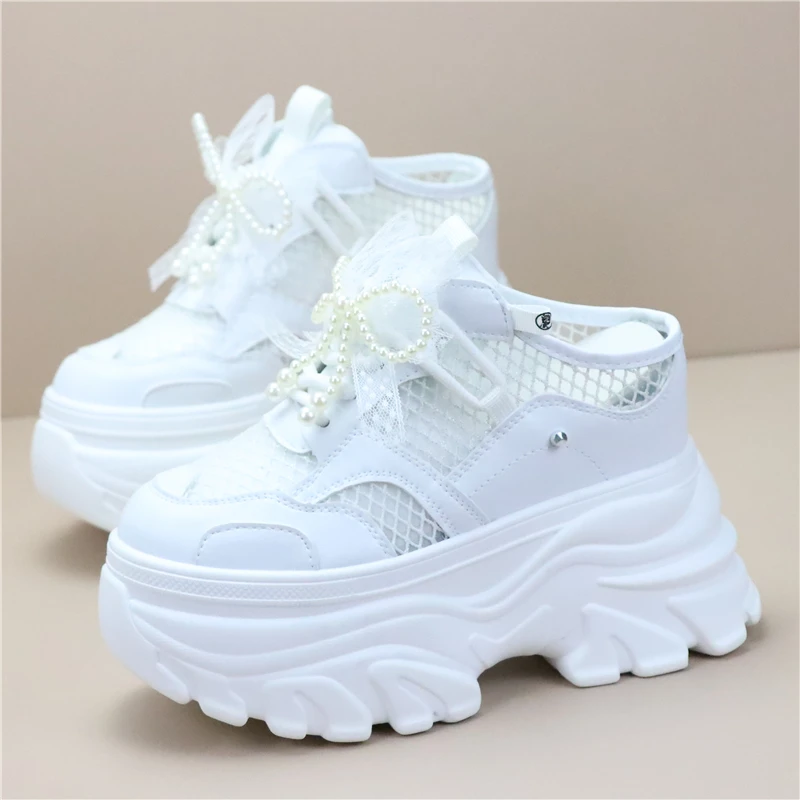 10cm Patent Cloth Platform Wedge Comfy High Brand Breathable Summer Bao Toe Ladies Slippers Chunky Sneaker Casual Shoes - Image 4