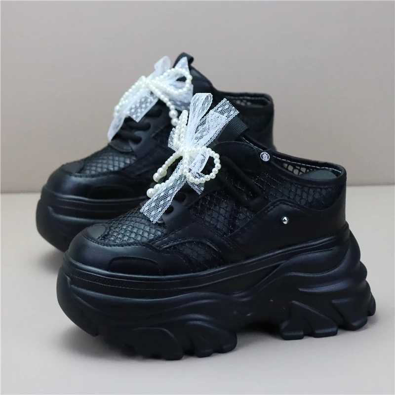 10cm Patent Cloth Platform Wedge Comfy High Brand Breathable Summer Bao Toe Ladies Slippers Chunky Sneaker Casual Shoes