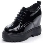 11cm Cow Genuine Leather Platform Wedge British Female Shoes Spring Autumn Slip on Hidden Heel Women Casual Chunky Sneakers