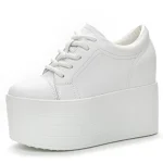 12cm Genuine Leather Platform Wedge Chunky Sneaker Hidden Heels Casual Breathable New Spring Autumn High Brand Vulcanize Shoes