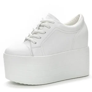 12cm Genuine Leather Platform Wedge Chunky Sneaker Hidden Heels Casual Breathable New Spring Autumn High Brand Vulcanize Shoes