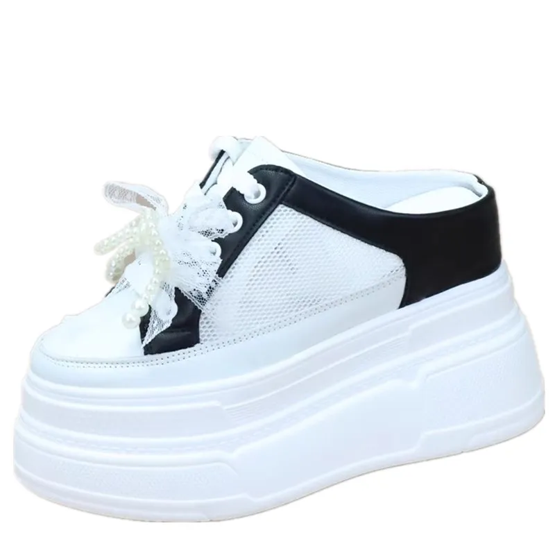 12cm Women's Breathable Mesh Slip-On Shoes Summer New Style Thick Bottom High Heel Flat Footwear Comfortable All-Match Slipper - Image 2