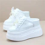 12cm Women's Breathable Mesh Slip-On Shoes Summer New Style Thick Bottom High Heel Flat Footwear Comfortable All-Match Slipper