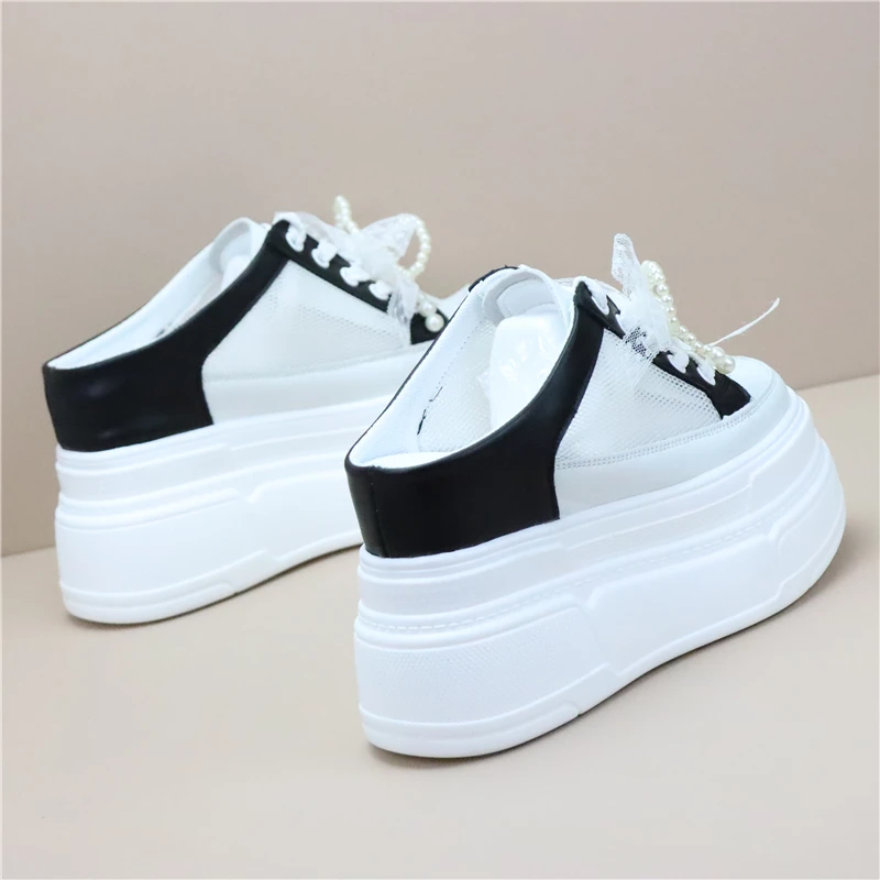 12cm Women's Breathable Mesh Slip-On Shoes Summer New Style Thick Bottom High Heel Flat Footwear Comfortable All-Match Slipper - Image 4