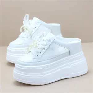 12cm Women's Breathable Mesh Slip-On Shoes Summer New Style Thick Bottom High Heel Flat Footwear Comfortable All-Match Slipper