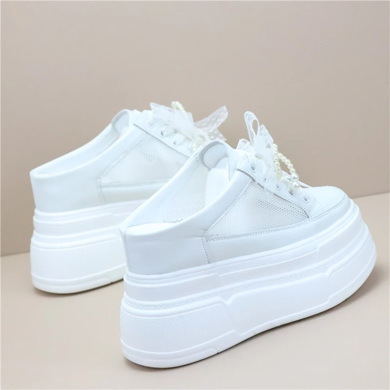 12cm Women's Breathable Mesh Slip-On Shoes Summer New Style Thick Bottom High Heel Flat Footwear Comfortable All-Match Slipper - Image 5