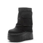 14cm Street Style Denim Mid Calf Platform Wedge Breathable Women Boots Casual Knee High Boots Autumn Female Spring Shoes