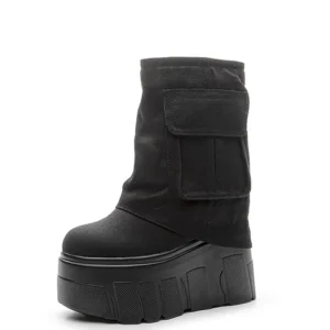 14cm Street Style Denim Mid Calf Platform Wedge Breathable Women Boots Casual Knee High Boots Autumn Female Spring Shoes