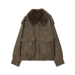 2025 Autumn New Product Women's Clothing American style Flip Collar Anti Velvet Effect Detachable Collar Jacket Coat