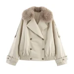 2025 Autumn New Product Women's Loose Double breasted Short Waterproof Windbreaker Pie Overcomes Outcoat