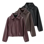 2025 Autumn/Winter New Women's Fashion Style Collar Zipper Long Sleeve Imitation Leather Coat