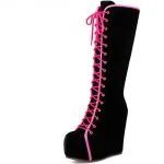 2025 Brand New Zip Wedges High Heels Increasing Platform Shoes for Women Casual Winter Knee High Boots Big Size 34-43