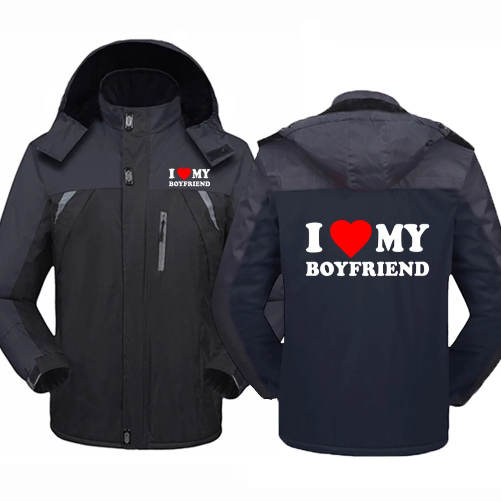 2025 I Love My Girlfriend Boyfriend Logo Print Autumn Winter Mens Popular Thickened Warm Patchwork Windproof Jacket Hoodies Coat - Image 2