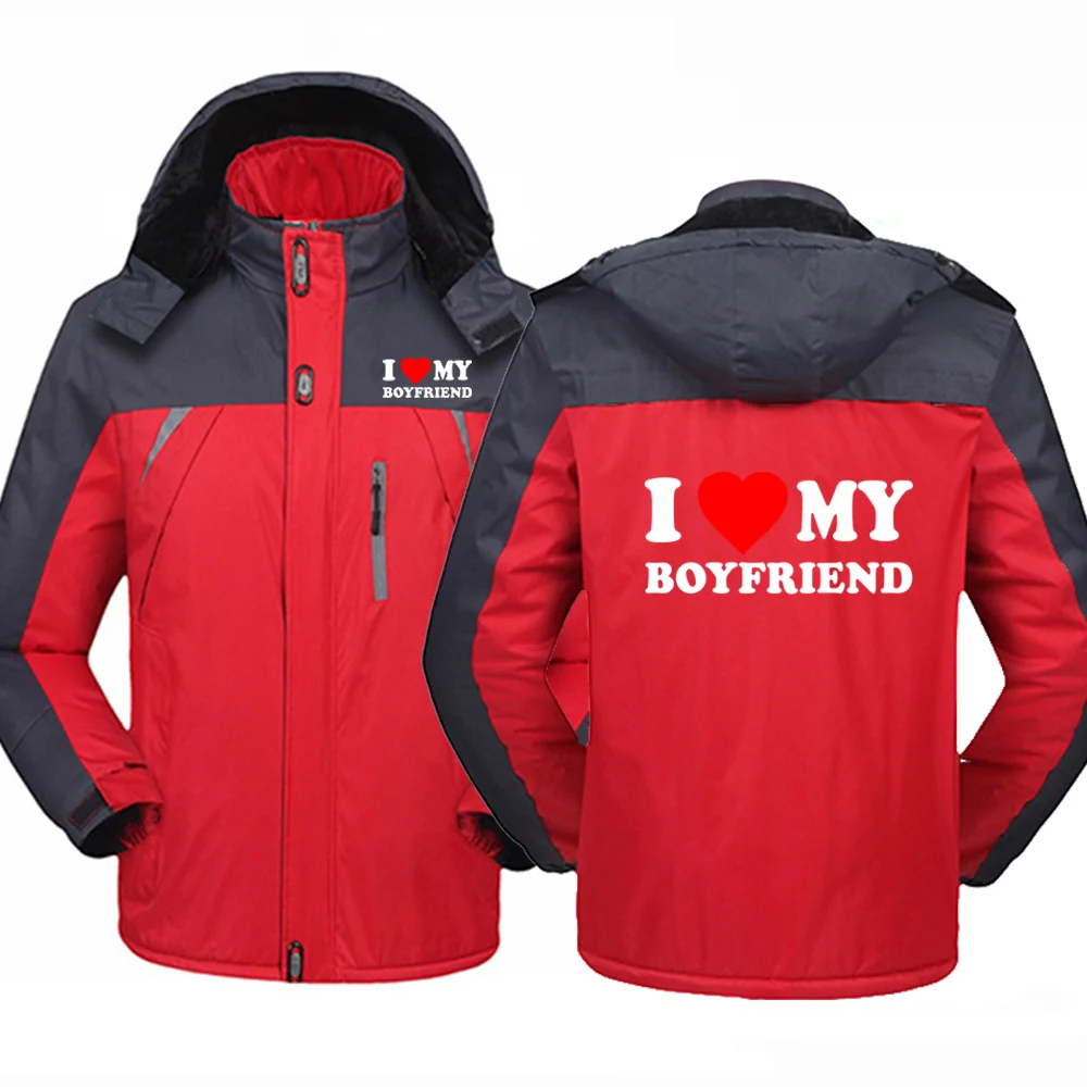 2025 I Love My Girlfriend Boyfriend Logo Print Autumn Winter Mens Popular Thickened Warm Patchwork Windproof Jacket Hoodies Coat - Image 3