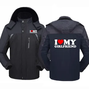 2025 I Love My Girlfriend Boyfriend Logo Print Autumn Winter Mens Popular Thickened Warm Patchwork Windproof Jacket Hoodies Coat