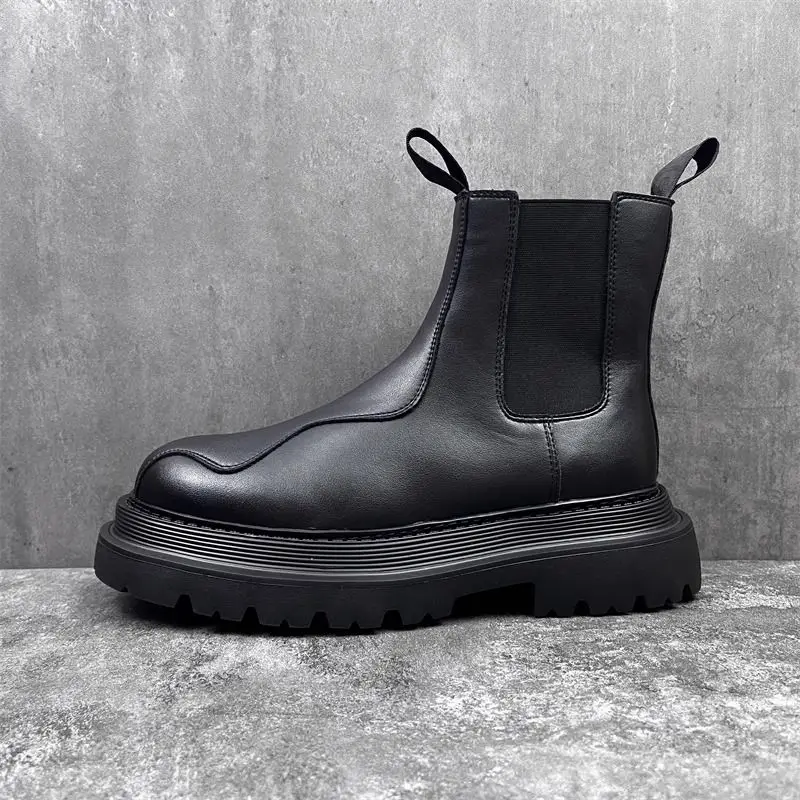 2025 New Men's Black Non-slip Snow High-top High-end Trendy Brand British Style Velvet Thickened Warm Short Boots - Image 6