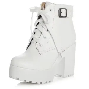 2025 Platform Heels Women Ankle Boots Soft Leather Thick High Heel Buckle Platform Boots Winter Autumn Boots Warm Shoes Big