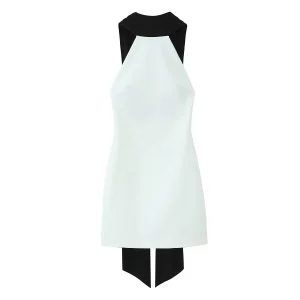 2025 Spring New Women's Clothing Simple Style Slimming Splicing Sleeveless Round Neck Short Dress