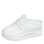 2025 Spring Summer New Fashion Thick-soled Outer Wear Sandals 8CM Mules Shoes Women Flat Heel Leather Loafers Slippers Women's