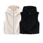 2025 autumn and winter new product spicy girl versatile artificial fur effect hooded sleeveless vest vest vest vest jacket