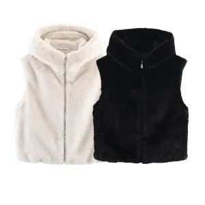 2025 autumn and winter new product spicy girl versatile artificial fur effect hooded sleeveless vest vest vest vest jacket