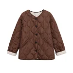 2025 winter new single breasted simple and versatile round neck diamond grid quilted cotton coat cotton jacket