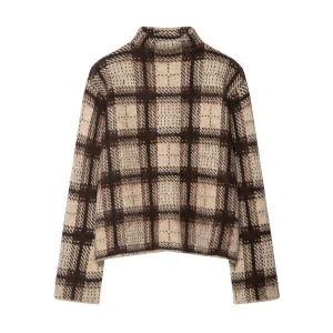 25 early autumn European and American style loose casual simple fashion wiping effect plaid knit sweater