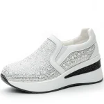 7CM Air Mesh Microfiber Leather Platform Wedge Women Bling Bling Autumn Hidden Heels Chunky Sneakers Spring Fashion Boots Shoes