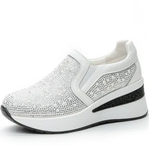 7CM Air Mesh Microfiber Leather Platform Wedge Women Bling Bling Autumn Hidden Heels Chunky Sneakers Spring Fashion Boots Shoes