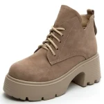 7cm Synthetic Stretch Fabric Suede Genuine Leather Ankle Boots Wedge Flats Comfy Spring Women Loafer Autumn Platform Shoes