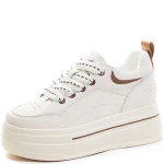 8cm 2025 New Genuine Leather Chunky Sneakers Vulcanize Autumn Thick Soled Pumps Women Platform Wedge Fashion Ladies Spring Shoes