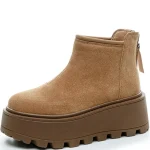 8cm Suede Cow Genuine Leather Fashion Women Winter Plush Autumn Boots Spring Shoes Ankle Booties Platform Wedge Chimney 34-40