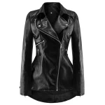 American Retro Slim Zipper Leather Jacket For Women Punk Motorcycle Leather Windbreaker Women Lapel Bodycon Pu Leather Outwears