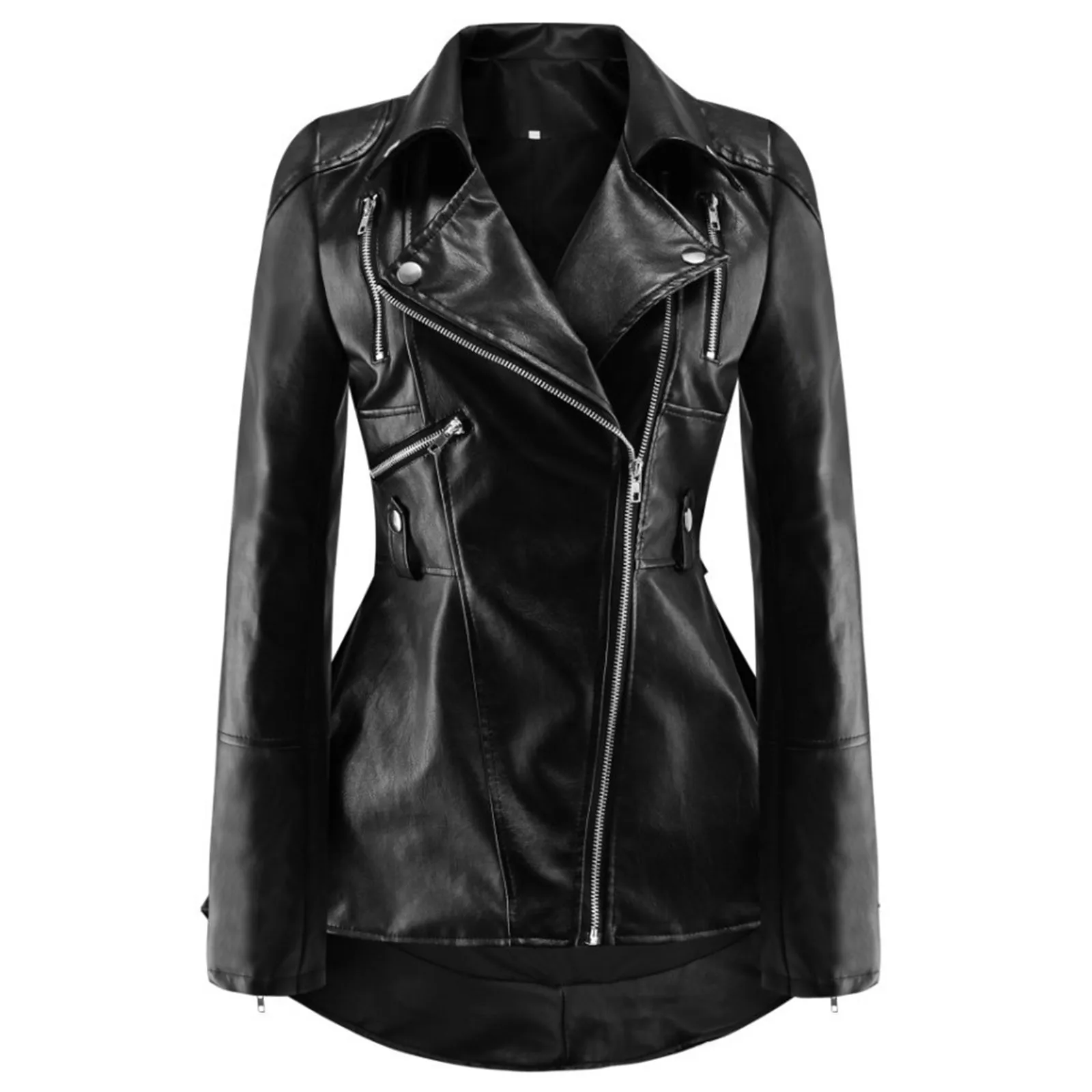 American Retro Slim Zipper Leather Jacket For Women Punk Motorcycle Leather Windbreaker Women Lapel Bodycon Pu Leather Outwears