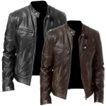 Autumn Male Leather Jacket Mens Stand Collar Coats Leather Mens Motorcycle Leather Jacket Slim Fit Short-Coat PU Jackets