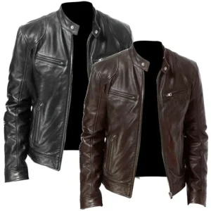 Autumn Male Leather Jacket Mens Stand Collar Coats Leather Mens Motorcycle Leather Jacket Slim Fit Short-Coat PU Jackets