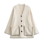 Autumn New Women's Clothing, European And American Style Fashion, Contrasting Color, Stitching Decoration, Knitted Jacket