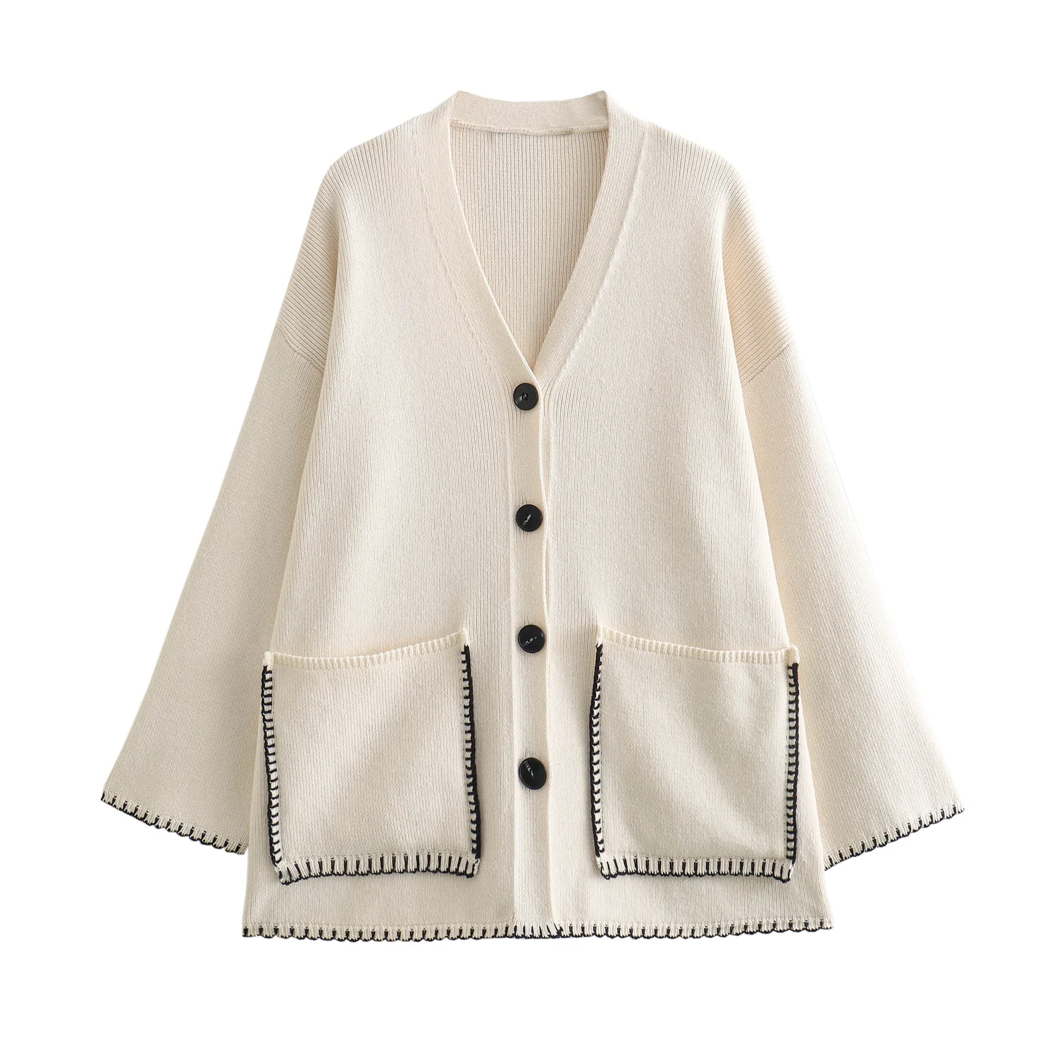 Autumn New Women's Clothing, European And American Style Fashion, Contrasting Color, Stitching Decoration, Knitted Jacket