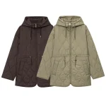 Autumn women's European and American style stand up collar long sleeved lace up adjustable hooded waterproof quilted jacket