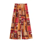Ethnic Style High Waist Slimming Straight Leg Pants New Ramie Artistic Retro Casual Printed Wide Leg Cropped Pants