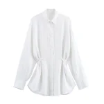 European And American 2025 Spring New Women's Clothing Casual Style Simple Collar Long Sleeve Fashion Linen Shirt