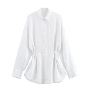 European And American 2025 Spring New Women's Clothing Casual Style Simple Collar Long Sleeve Fashion Linen Shirt