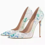 European Style Sexy Wedding Party Slim High Heels Women's Shoes Slim Heels High Heels Fashion Sparkly Sequin Single Shoes