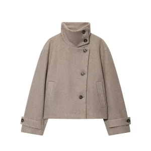 European and American 2025 Winter New Women's Loose and Casual Style Simple Long Sleeve Buckle Stand up Collar Coat