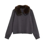 European and American style 2025 autumn new product women's artificial fur effect lapel knitted jacket