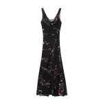 European and American style 2025 summer new women's suspender design with sleeveless printed long dress